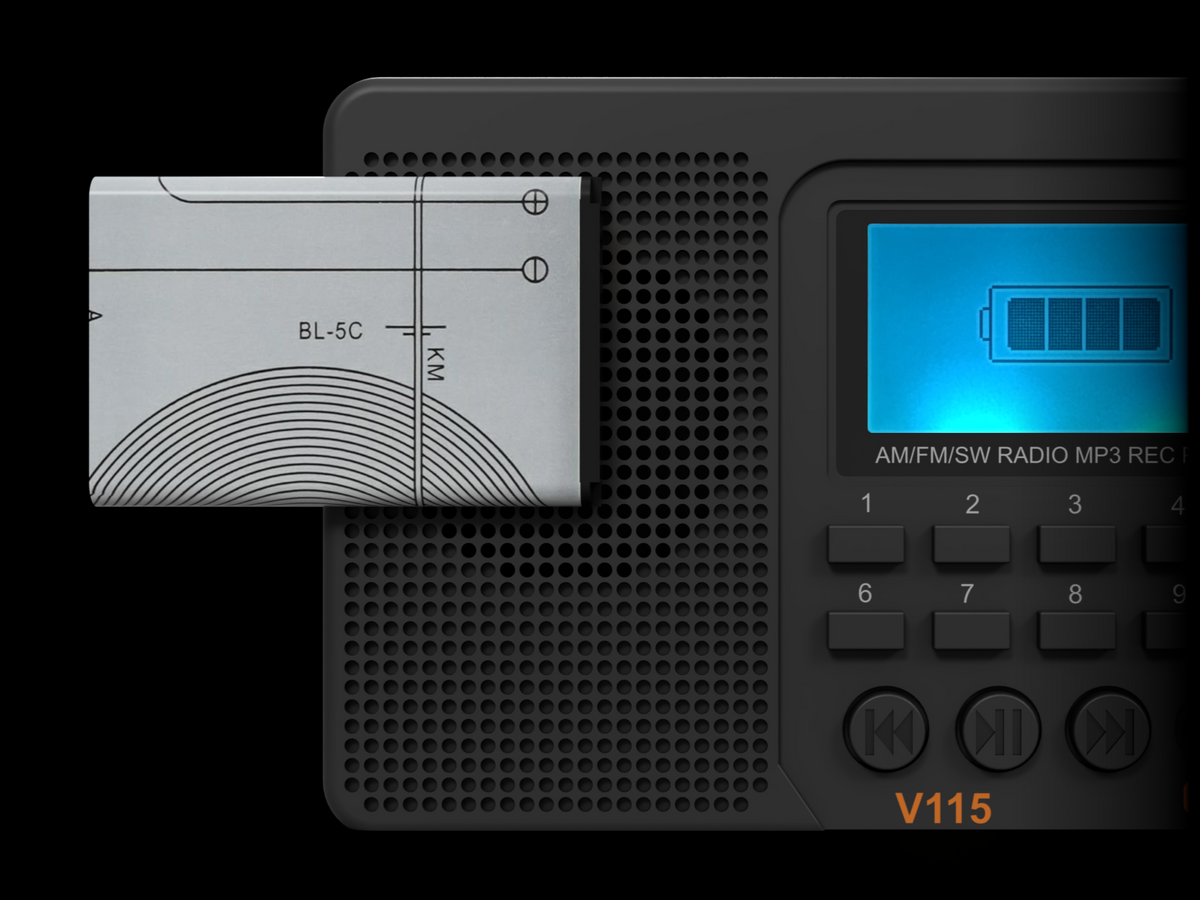 TDBR radio with its removable rechargeable battery